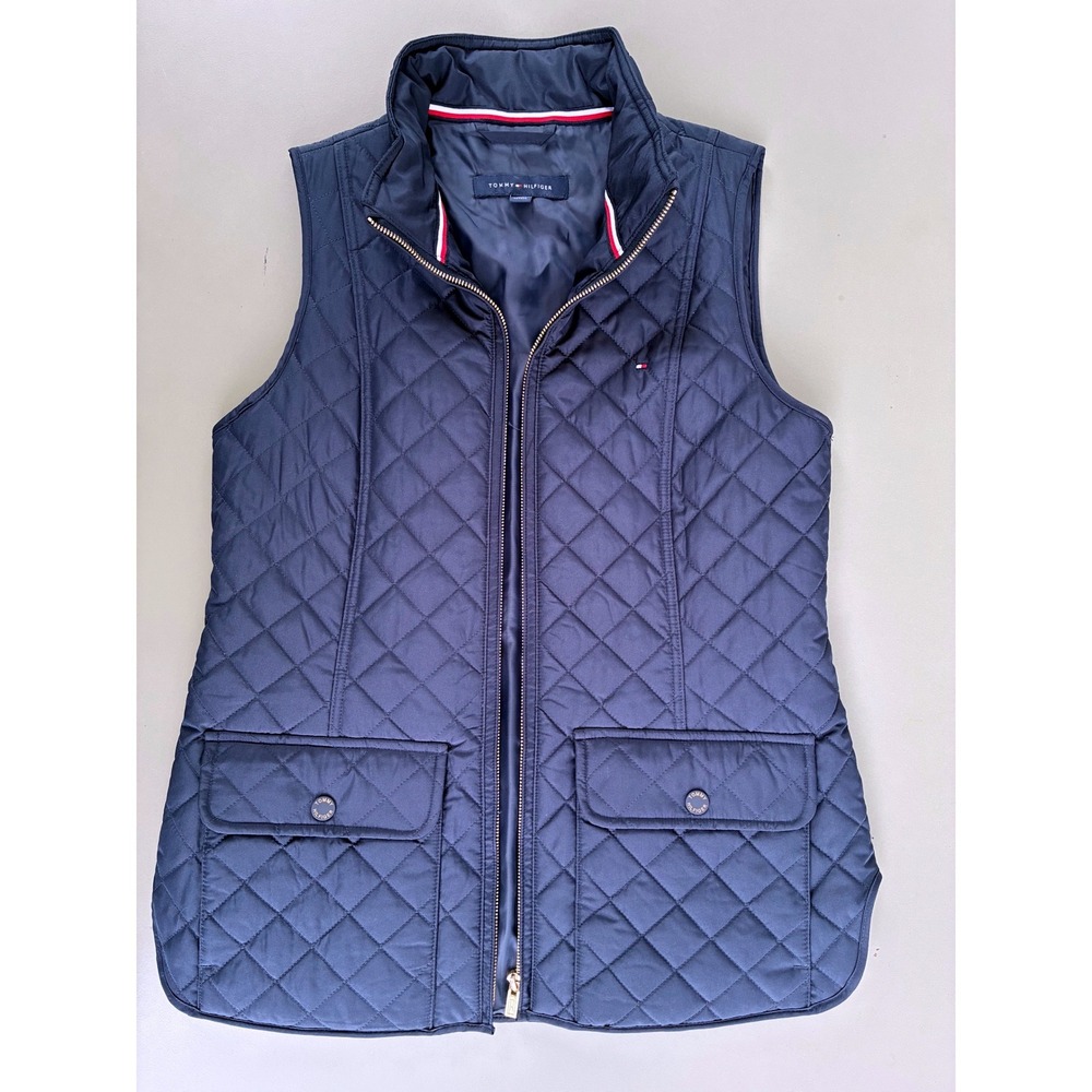 Tommy Hilfiger Womens Navy Blue Quilted Zip Up Cabincore Puffer Vest Size S